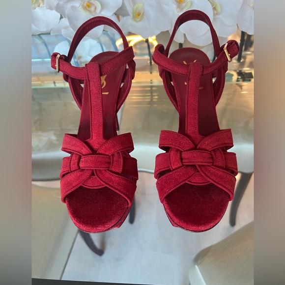NIB Saint Laurent Tribute 75 Sandal Quartz Lipstick Red Size 37 US 7 - Picture 1 of 10